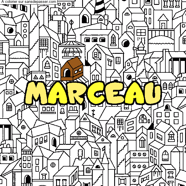 Coloriage pr&eacute;nom MARCEAU - d&eacute;cor Ville par un invit&eacute;