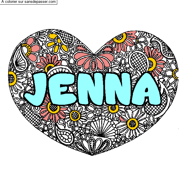 Coloriage Coloriage pr&eacute;nom JENNA - d&eacute;cor Mandala coeur par un invit&eacute;