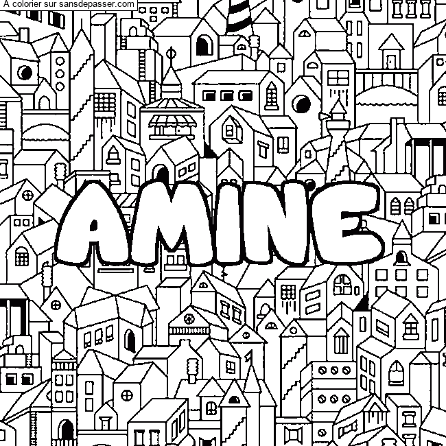 Coloriage Coloriage pr&eacute;nom AMINE - d&eacute;cor Ville par un invit&eacute;