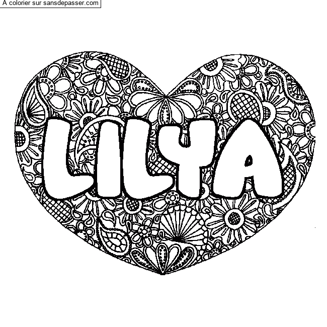 Coloriage Coloriage pr&eacute;nom LILYA - d&eacute;cor Mandala coeur par Liza