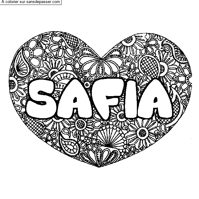 Coloriage Coloriage pr&eacute;nom SAFIA - d&eacute;cor Mandala coeur par Liza