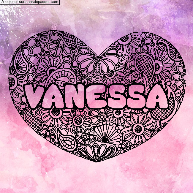 Coloriage Coloriage pr&eacute;nom VANESSA - d&eacute;cor Mandala coeur par un invit&eacute;