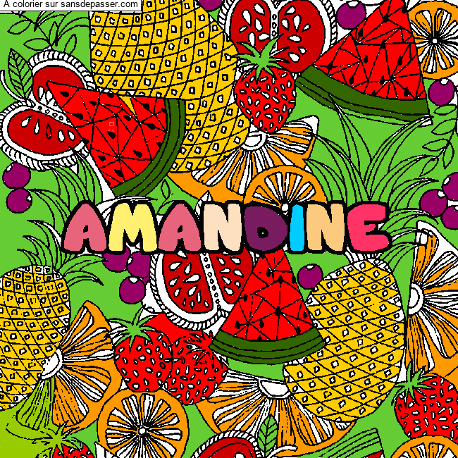 Coloriage Coloriage pr&eacute;nom AMANDINE - d&eacute;cor Mandala fruits par anna