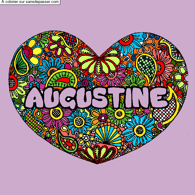 Coloriage Coloriage pr&eacute;nom AUGUSTINE - d&eacute;cor Mandala coeur par OLIVE