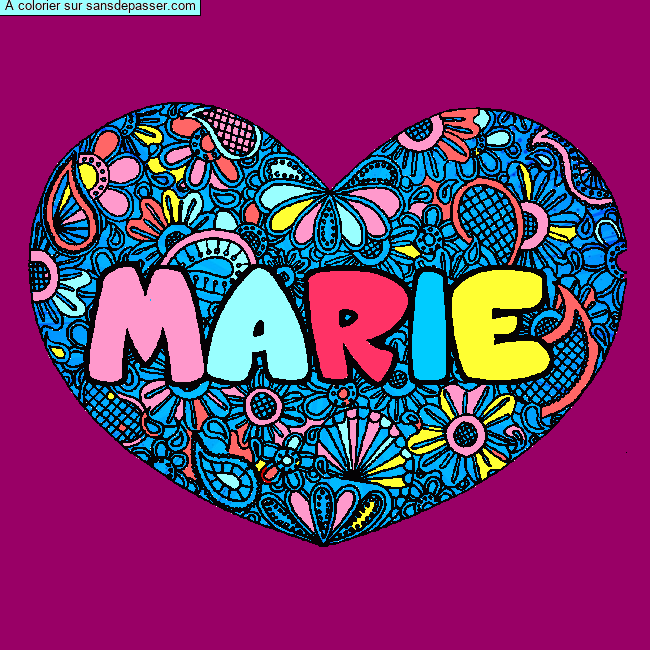 Coloriage Coloriage pr&eacute;nom MARIE - d&eacute;cor Mandala coeur par un invité