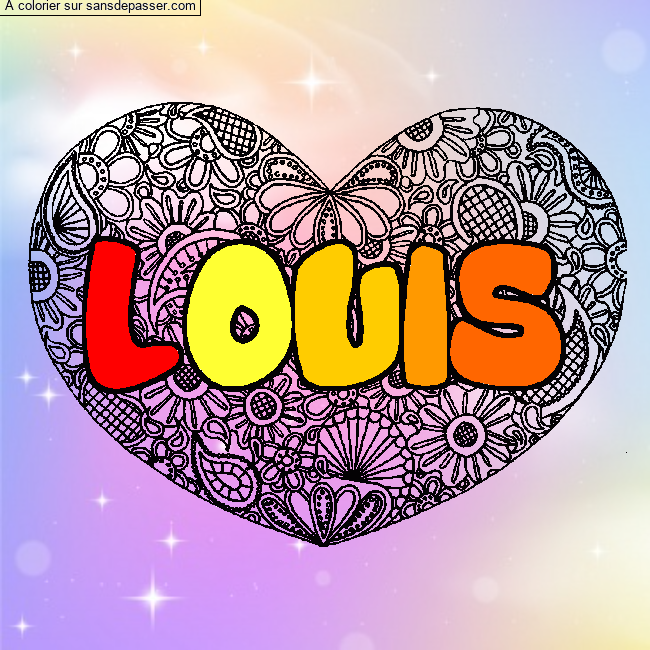 Coloriage pr&eacute;nom LOUIS - d&eacute;cor Mandala coeur par un invit&eacute;