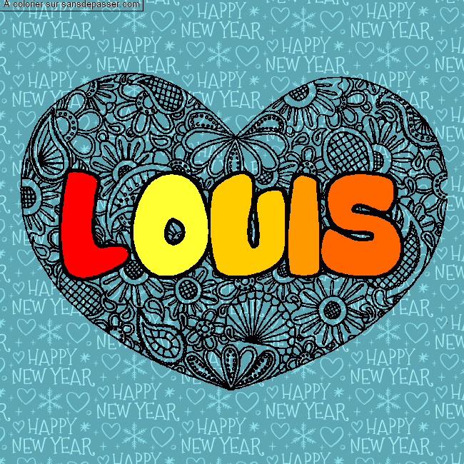 Coloriage pr&eacute;nom LOUIS - d&eacute;cor Mandala coeur par un invit&eacute;