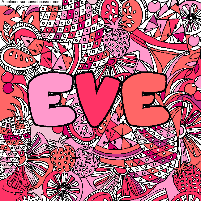 Coloriage Coloriage pr&eacute;nom EVE - d&eacute;cor Mandala fruits par tartine