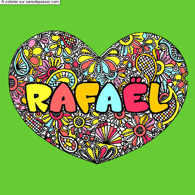 Coloriage Coloriage pr&eacute;nom RAFA&Euml;L - d&eacute;cor Mandala coeur par tartine