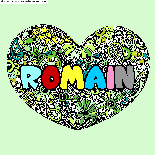 Coloriage Coloriage pr&eacute;nom ROMAIN - d&eacute;cor Mandala coeur par tartine