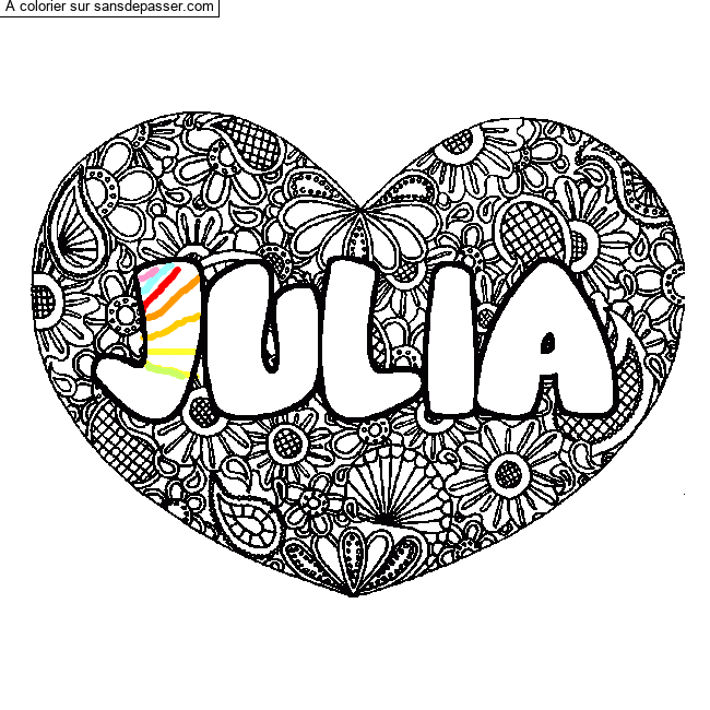 Coloriage Coloriage pr&eacute;nom JULIA - d&eacute;cor Mandala coeur par un invit&eacute;