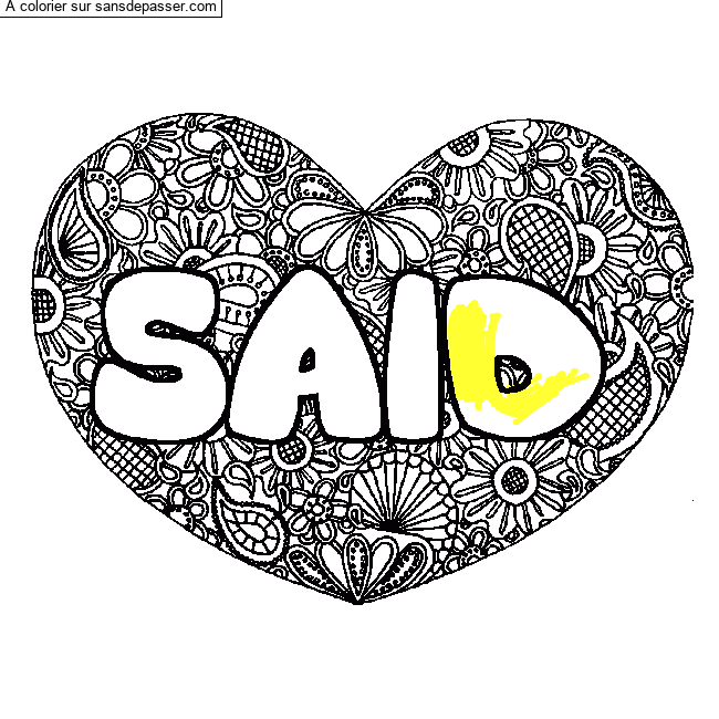 Coloriage Coloriage pr&eacute;nom SAID - d&eacute;cor Mandala coeur par un invit&eacute;