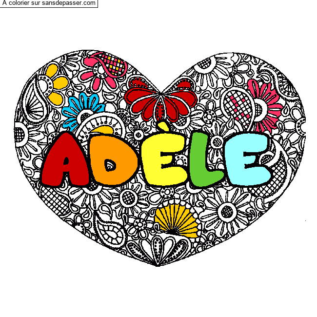 Coloriage Coloriage pr&eacute;nom AD&Egrave;LE - d&eacute;cor Mandala coeur par TITOU07