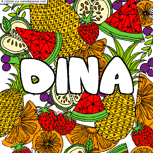 Coloriage Coloriage pr&eacute;nom DINA - d&eacute;cor Mandala fruits par un invité