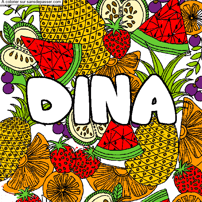 Coloriage Coloriage pr&eacute;nom DINA - d&eacute;cor Mandala fruits par un invit&eacute;