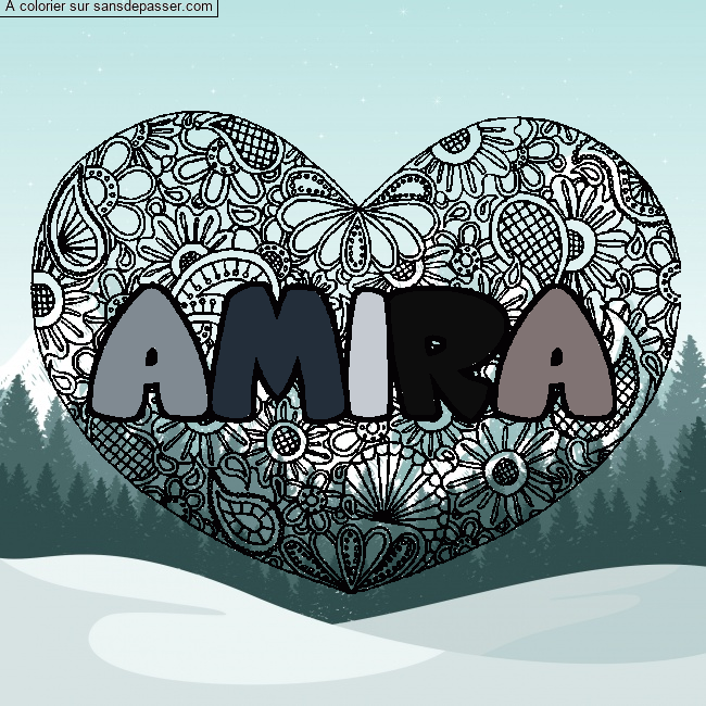 Coloriage AMIRA - d&eacute;cor Mandala coeur