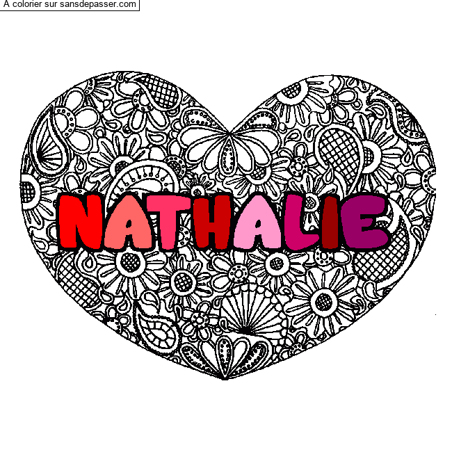 Coloriage NATHALIE - d&eacute;cor Mandala coeur
