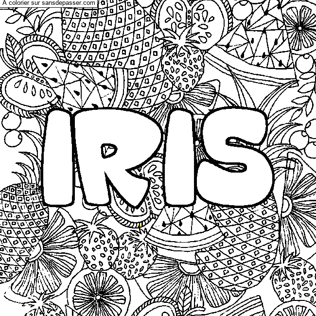 Coloriage Coloriage pr&eacute;nom IRIS - d&eacute;cor Mandala fruits par un invit&eacute;