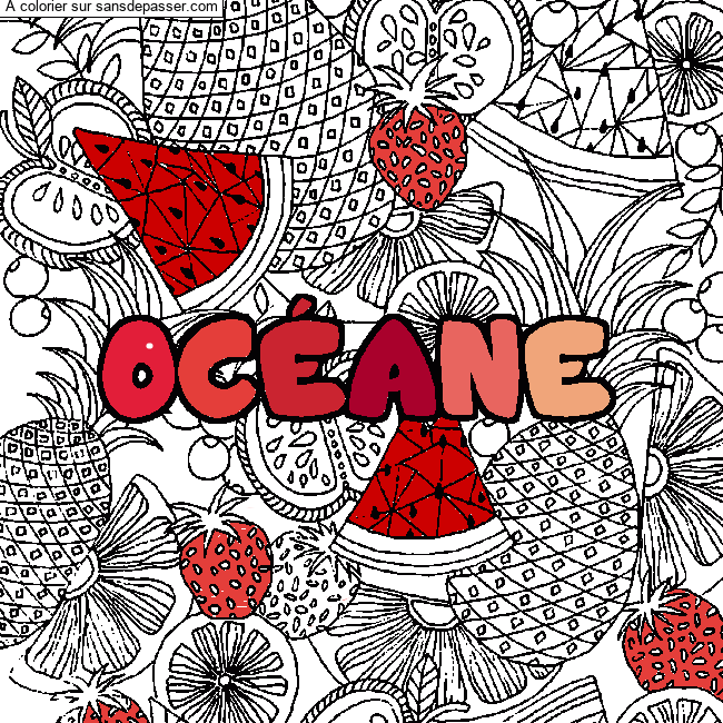 Coloriage pr&eacute;nom OC&Eacute;ANE - d&eacute;cor Mandala fruits par un invit&eacute;