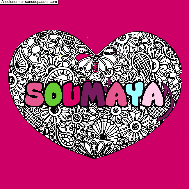 Coloriage Coloriage pr&eacute;nom SOUMAYA - d&eacute;cor Mandala coeur par un invité