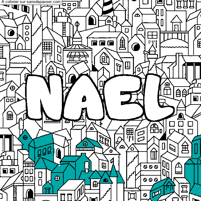 Coloriage Coloriage pr&eacute;nom NAEL - d&eacute;cor Ville par un invit&eacute;