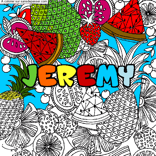 Coloriage Coloriage pr&eacute;nom JEREMY - d&eacute;cor Mandala fruits par un invité