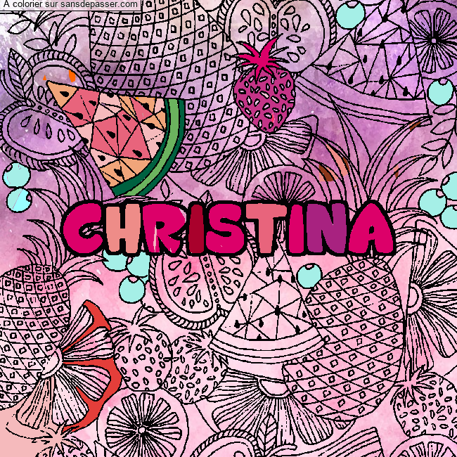 Coloriage pr&eacute;nom CHRISTINA - d&eacute;cor Mandala fruits par un invit&eacute;