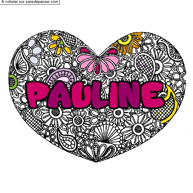 Coloriage Coloriage pr&eacute;nom PAULINE - d&eacute;cor Mandala coeur par Jeanne