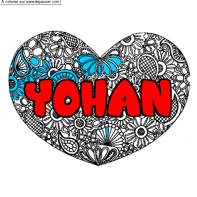 Coloriage Coloriage pr&eacute;nom YOHAN - d&eacute;cor Mandala coeur par un invit&eacute;