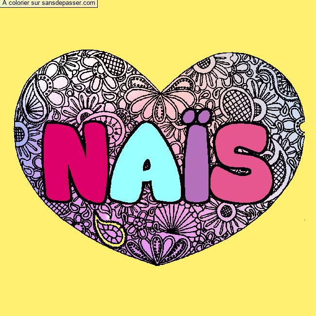Coloriage Coloriage pr&eacute;nom NA&Iuml;S - d&eacute;cor Mandala coeur par un invit&eacute;