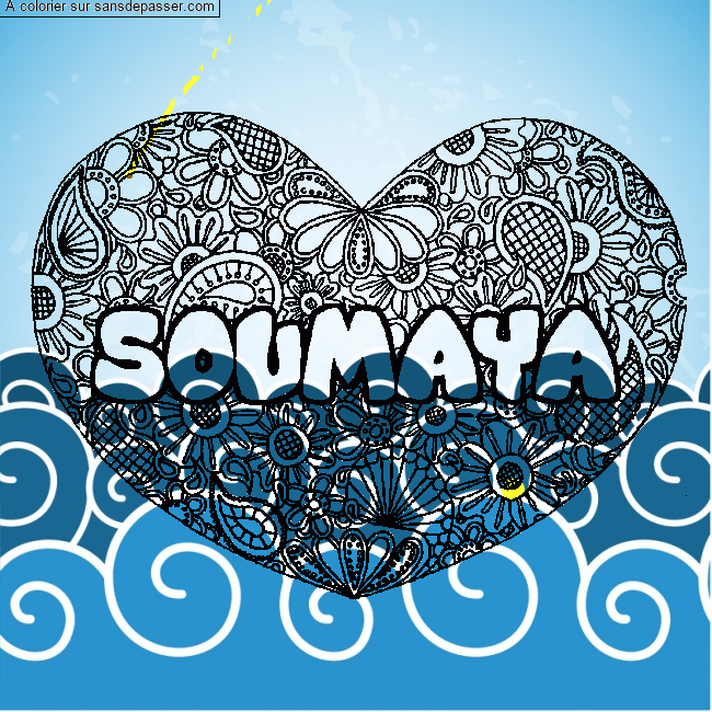 Coloriage prénom SOUMAYA - décor Mandala coeur par un invité