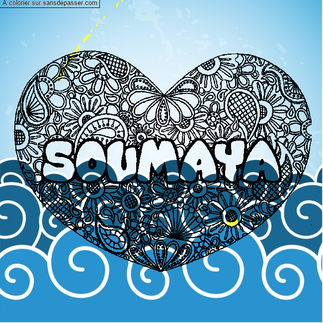 Coloriage Coloriage pr&eacute;nom SOUMAYA - d&eacute;cor Mandala coeur par un invit&eacute;