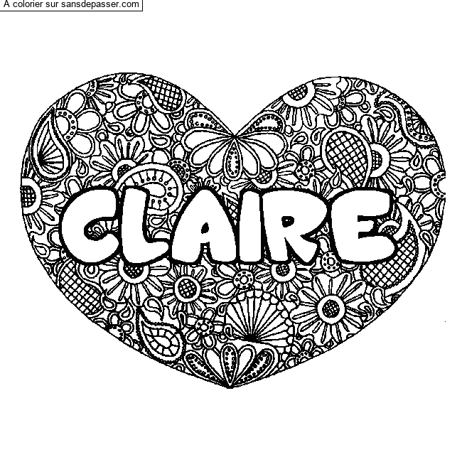 Coloriage Coloriage pr&eacute;nom CLAIRE - d&eacute;cor Mandala coeur par MS siamoises 22