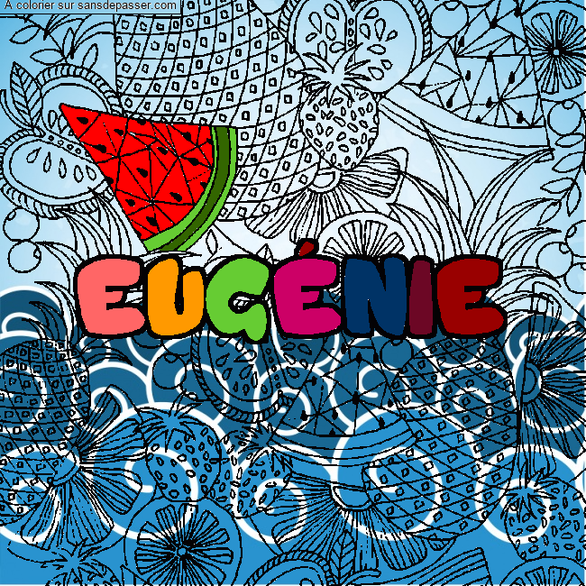 Coloriage prénom EUGÉNIE - décor Mandala fruits par fcalmein