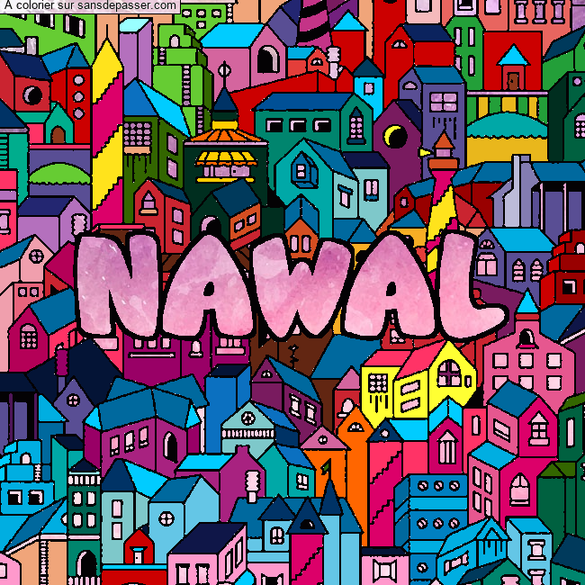 Coloriage pr&eacute;nom NAWAL - d&eacute;cor Ville par perla