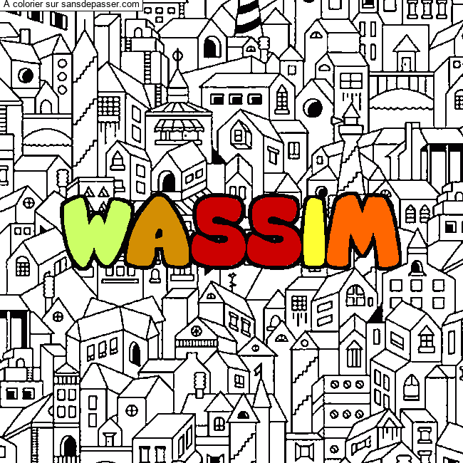 Coloriage Coloriage pr&eacute;nom WASSIM - d&eacute;cor Ville par un invit&eacute;