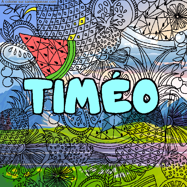 Coloriage Coloriage pr&eacute;nom TIM&Eacute;O - d&eacute;cor Mandala fruits par un invit&eacute;