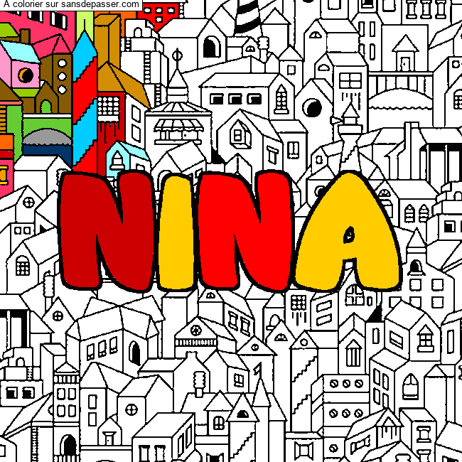Coloriage prénom NINA - décor Ville par un invité