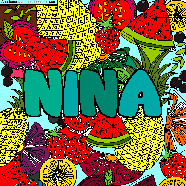 Coloriage prénom NINA - décor Mandala fruits par un invité