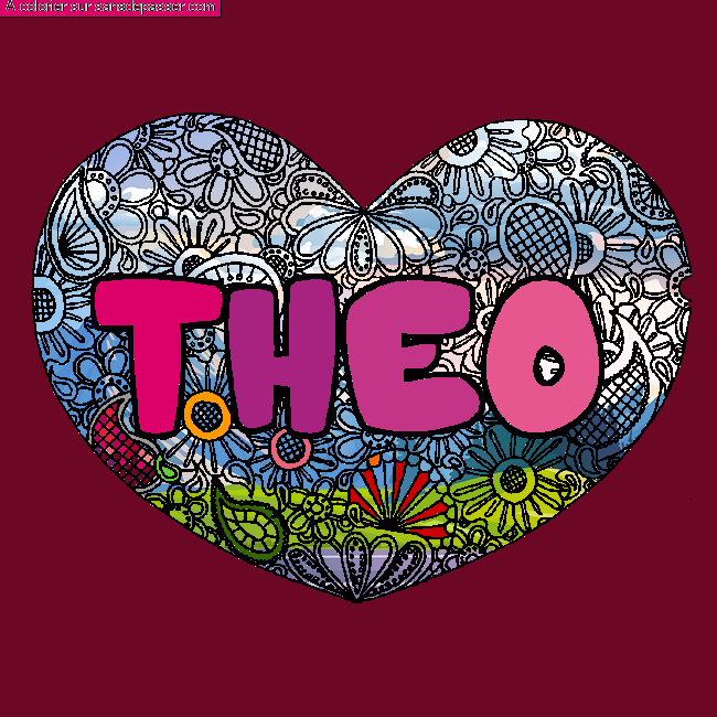 Coloriage prénom THEO - décor Mandala coeur par un invité