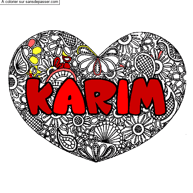 Coloriage Coloriage pr&eacute;nom KARIM - d&eacute;cor Mandala coeur par un invité