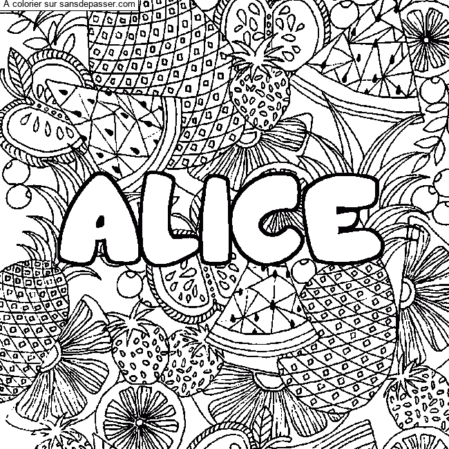 Coloriage Coloriage pr&eacute;nom ALICE - d&eacute;cor Mandala fruits par un invit&eacute;