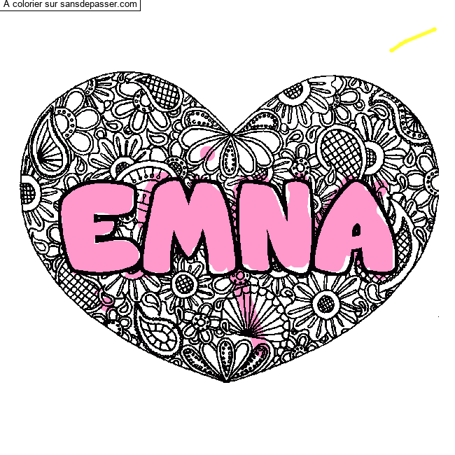 Coloriage Coloriage pr&eacute;nom EMNA - d&eacute;cor Mandala coeur par un invit&eacute;