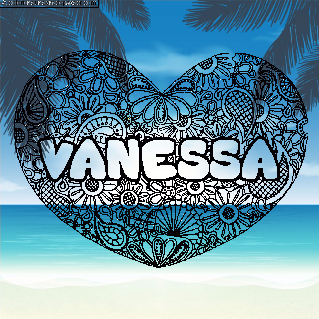 Coloriage Coloriage pr&eacute;nom VANESSA - d&eacute;cor Mandala coeur par un invit&eacute;