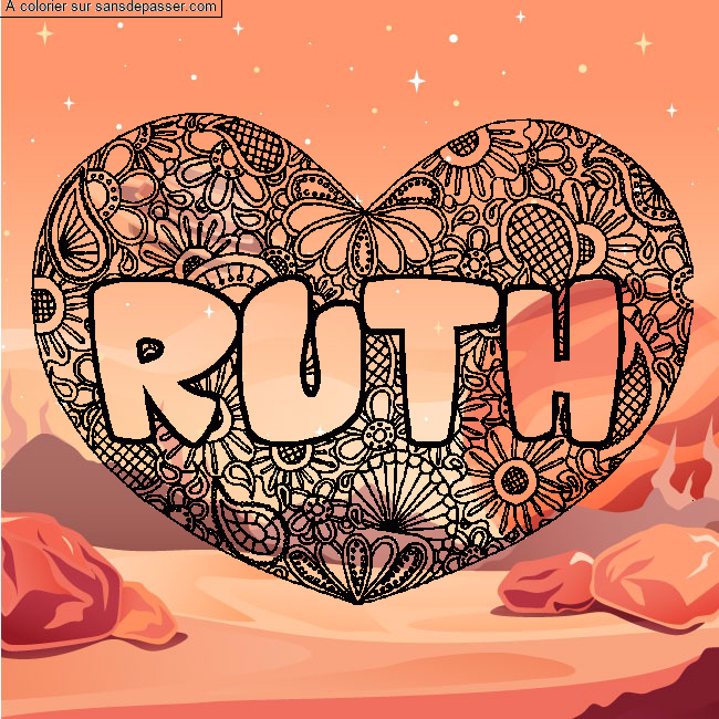 Coloriage Coloriage pr&eacute;nom RUTH - d&eacute;cor Mandala coeur par un invit&eacute;