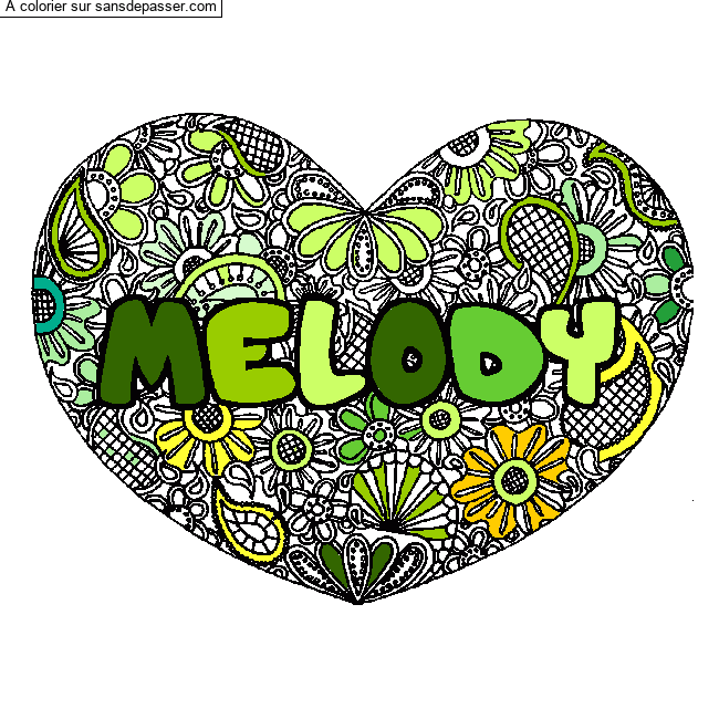 Coloriage MELODY - d&eacute;cor Mandala coeur