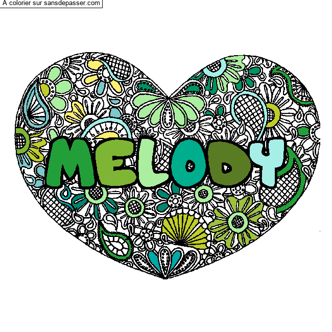 Coloriage MELODY - d&eacute;cor Mandala coeur