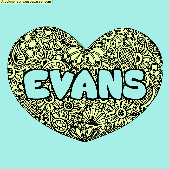 Coloriage Coloriage pr&eacute;nom EVANS - d&eacute;cor Mandala coeur par un invit&eacute;