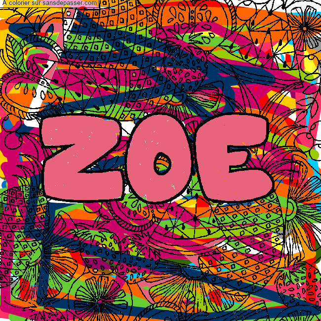 Coloriage Coloriage pr&eacute;nom ZOE - d&eacute;cor Mandala fruits par un invit&eacute;
