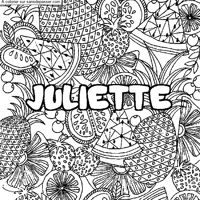 Coloriage Coloriage pr&eacute;nom JULIETTE - d&eacute;cor Mandala fruits par un invité